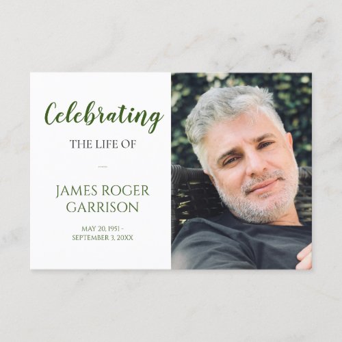 Green Celebration of Life Prayer Card with Photo