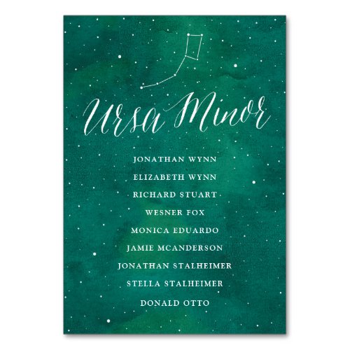 Green Celestial Star Seating Chart Card Ursa Minor