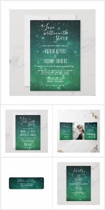 Green Celestial Wedding Invitations, Cards, Favors