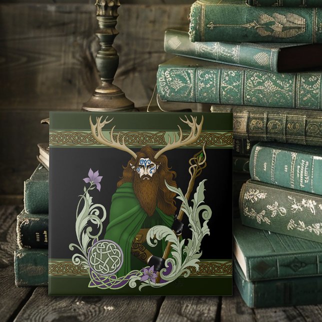 Green Celtic Antlers Man  Ceramic Tile (Creator Uploaded)