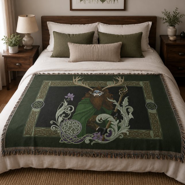 Green Celtic Antlers Man  Throw Blanket (Creator Uploaded)