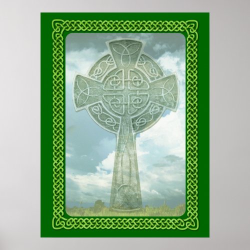 Green Celtic Cross And Clouds
