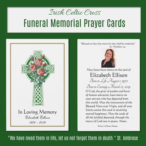 Green Celtic Cross Funeral Memorial Prayer 