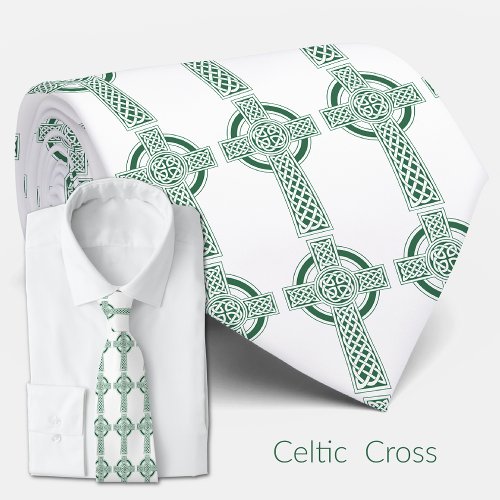 Green Celtic Cross Irish St Patricks Day Religiou Neck Tie