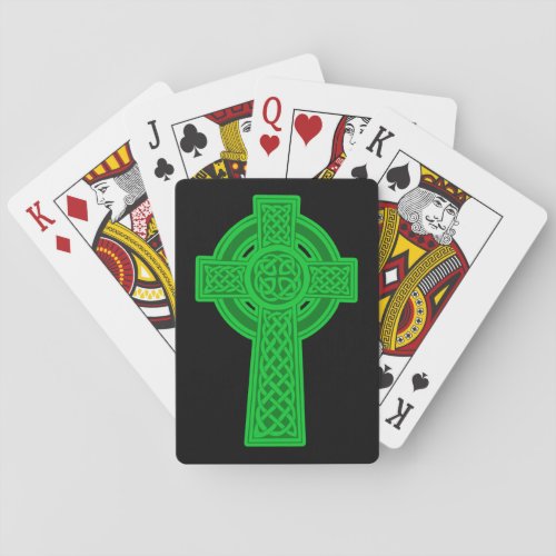 Green Celtic Cross Playing Cards