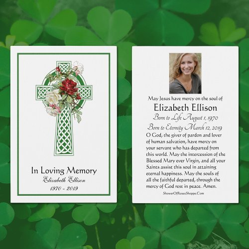 Green Celtic Cross Roses Funeral Memorial Prayer 