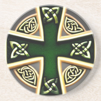 Green Celtic Cross Sandstone Coaster