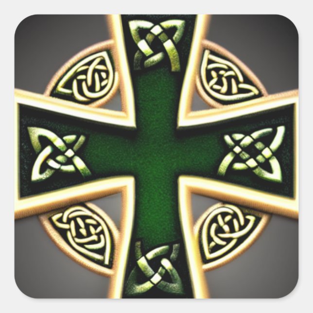 Green Celtic Cross Sticker (Front)