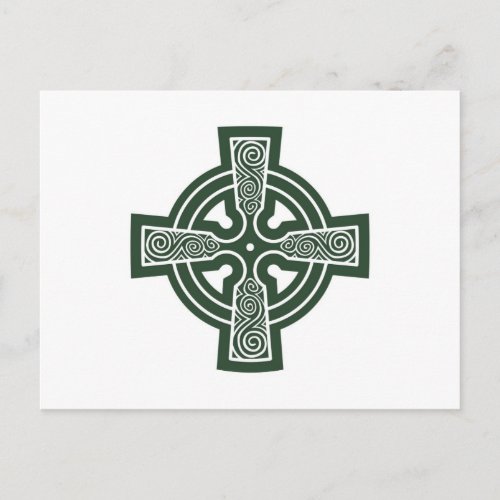 Green Celtic Cross with Triskele Engraving Postcard