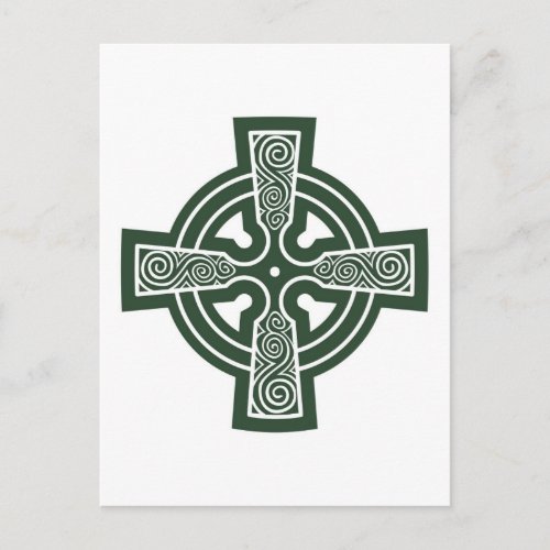 Green Celtic Cross with Triskele Engraving Postcard