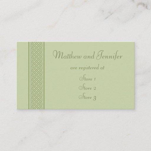 Customizable Green Celtic Custom Wedding Gift Registry Cards Business Card