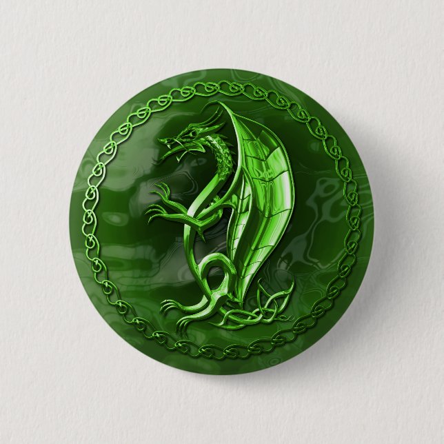 Green Celtic Dragon Button (Front)