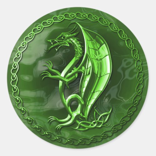 Green Celtic Dragon Classic Round Sticker