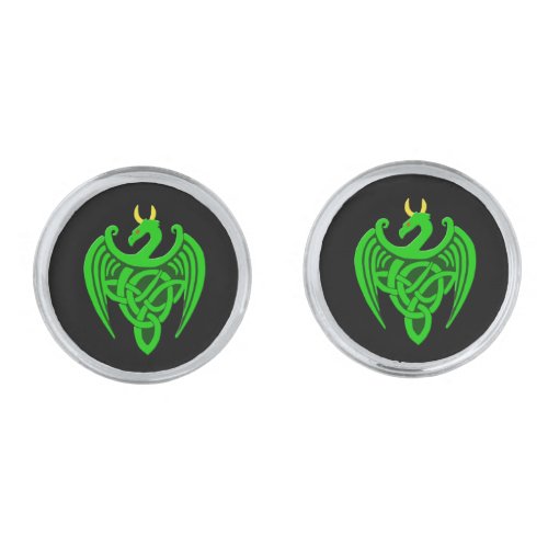 Green Celtic Dragon Cufflinks