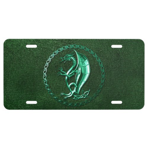 Green Celtic Dragon License Plate