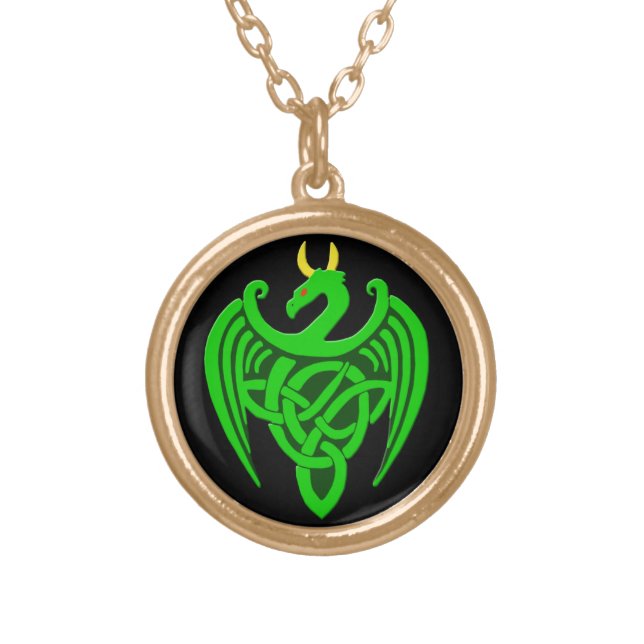 Green Celtic Dragon Necklace (Front)