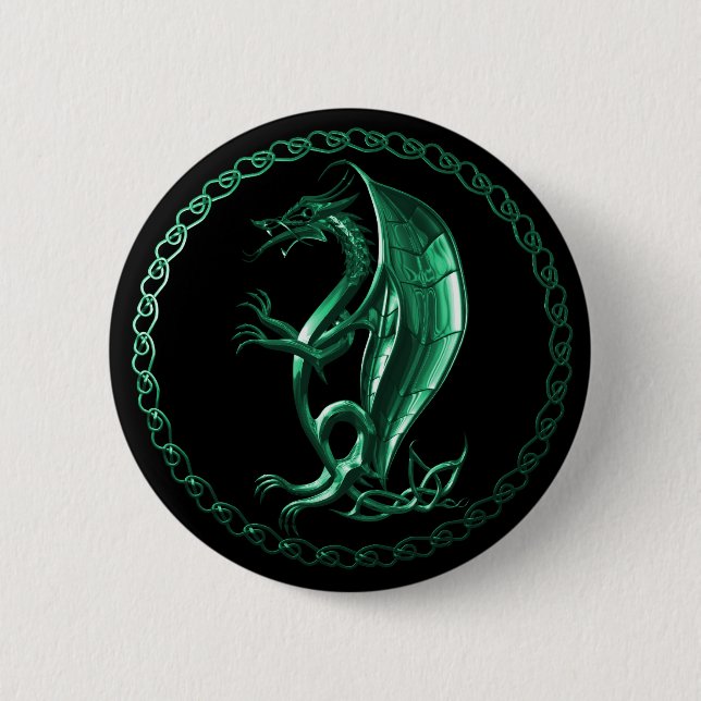 Green Celtic Dragon Pinback Button (Front)