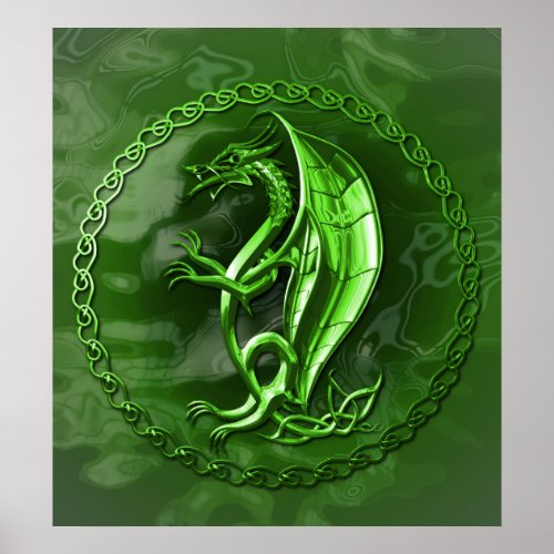 Green Celtic Dragon Poster