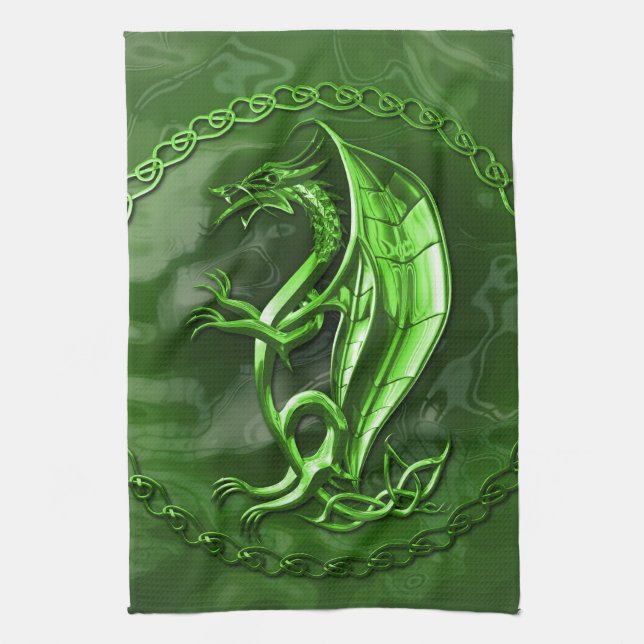 Green Celtic Dragon Towel (Vertical)