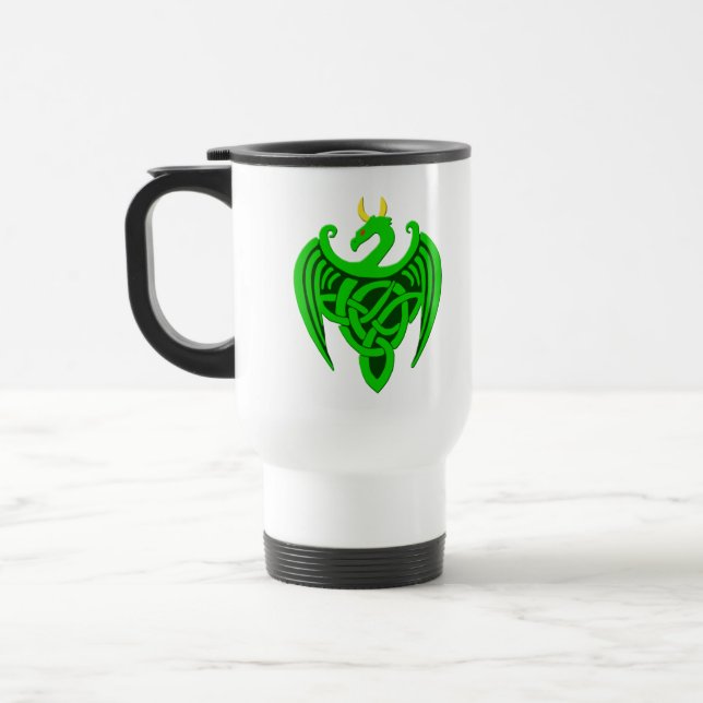 Green Celtic Dragon Travel Mug (Left)
