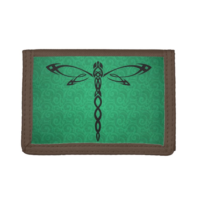 Green Celtic Dragonfly Tri-fold Wallet (Front)