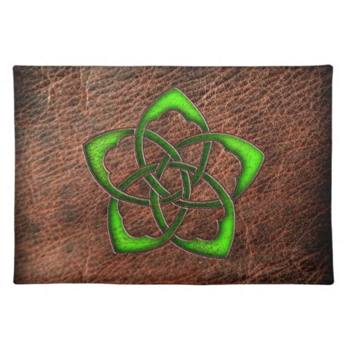 Green celtic flower knot on leather placemat