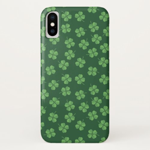 Green Celtic Irish Four Leafed Clovers St Patrick iPhone X Case