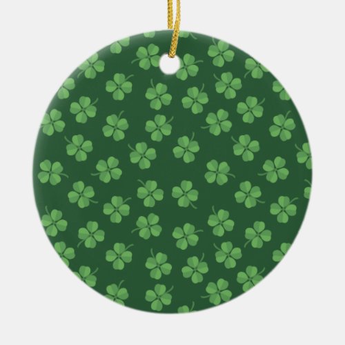 Green Celtic Irish Four Leafed Clovers St Patrick Ceramic Ornament