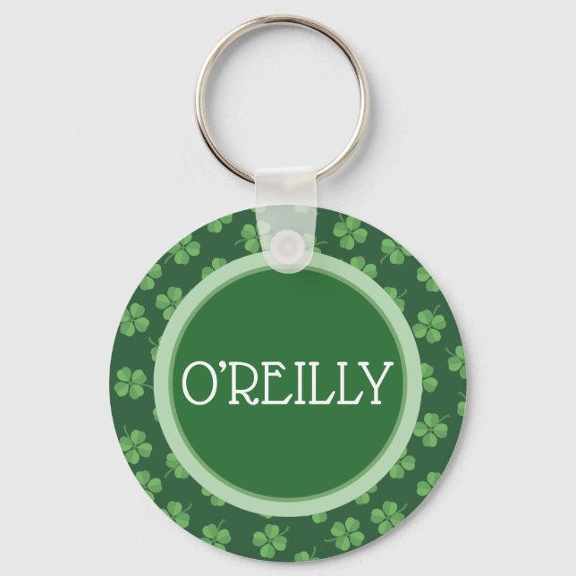 Green Celtic Irish Four Leafed Clovers St. Patrick Keychain (Front)