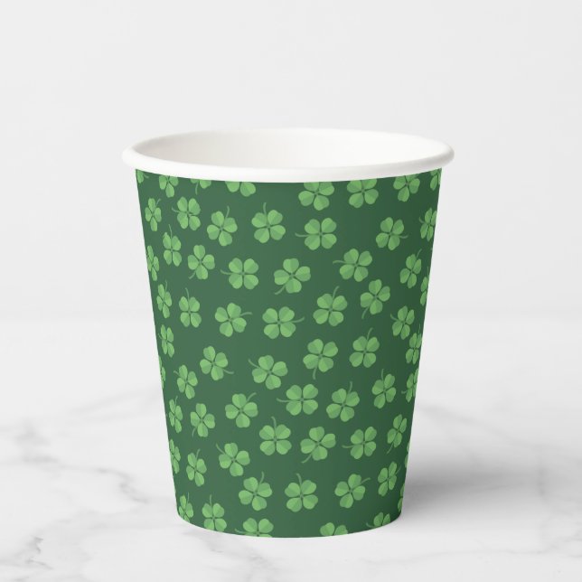Green Celtic Irish Four Leafed Clovers St. Patrick Paper Cups (Front)