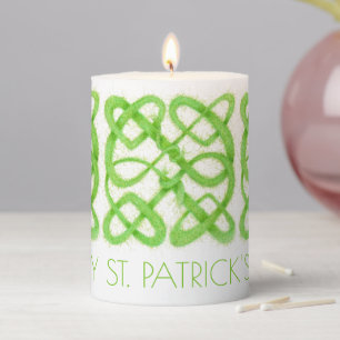 GREEN CELTIC KNOT 3"x4" Pillar Candle + Text