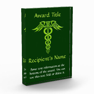 Green Celtic Knot Caduceus Acrylic Award