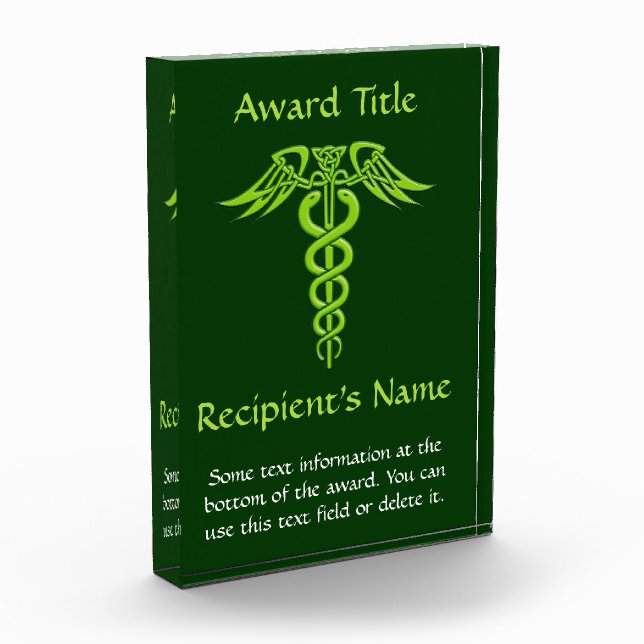 Green Celtic Knot Caduceus Acrylic Award (Left)