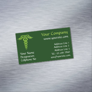 Green Celtic Knot Caduceus Business Card Magnet