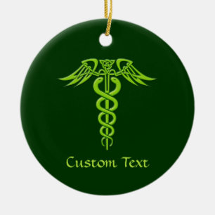 Green Celtic Knot Caduceus Ceramic Ornament