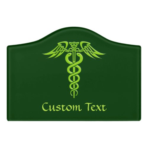 Green Celtic Knot Caduceus Door Sign