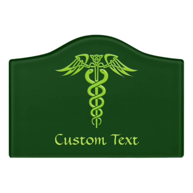 Green Celtic Knot Caduceus Door Sign (Small Crest Front)