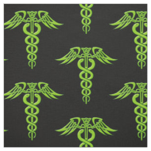 Green Celtic Knot Caduceus Fabric