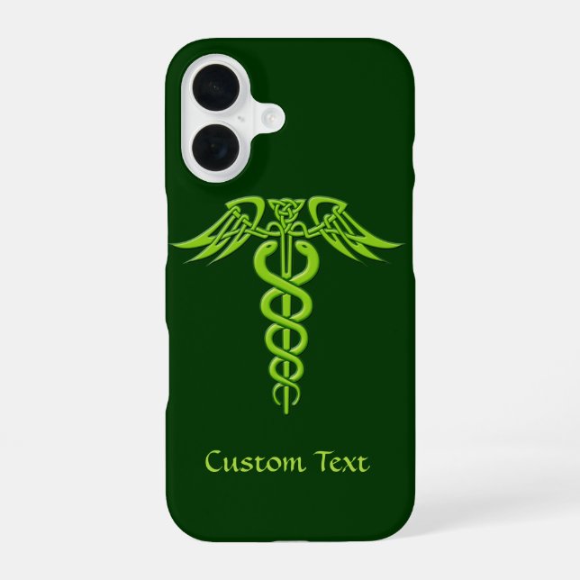 Green Celtic Knot Caduceus Iphone Case (Back)