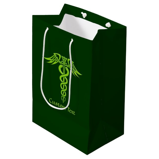 Green Celtic Knot Caduceus Medium Gift Bag (Front Angled)
