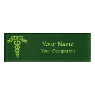 Green Celtic Knot Caduceus Name Tag