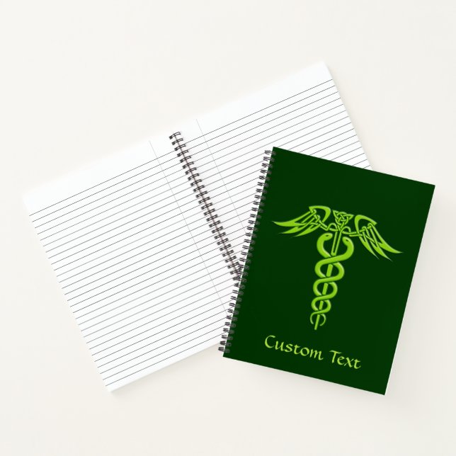 Green Celtic Knot Caduceus Notebook (Inside)