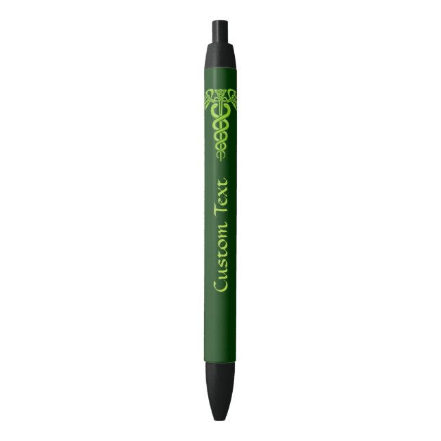 Green Celtic Knot Caduceus Pen (Front Vertical)