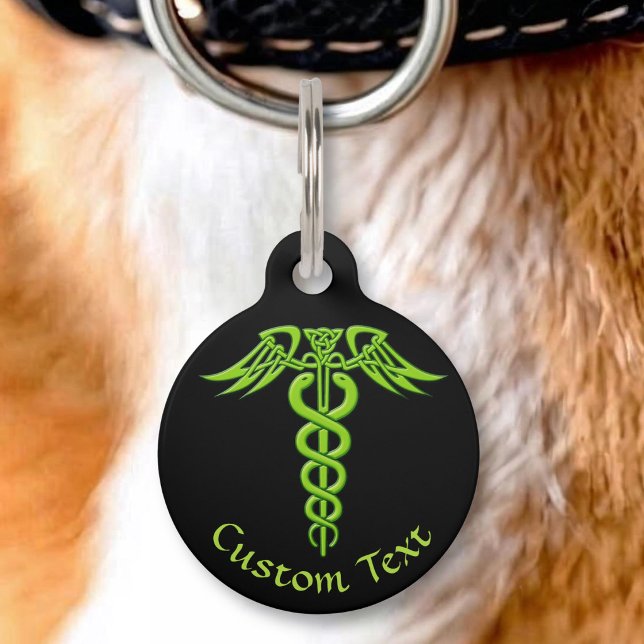 Green Celtic Knot Caduceus Pet ID Tag (Creator Uploaded)