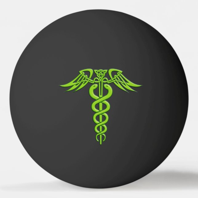 Green Celtic Knot Caduceus Ping Pong Ball (Front)