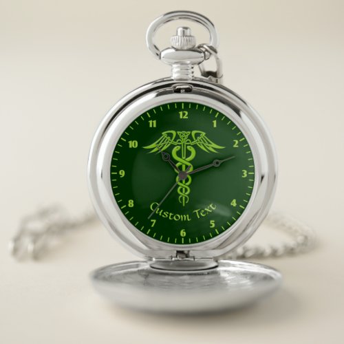 Green Celtic Knot Caduceus Pocket Watch