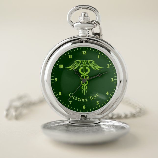 Green Celtic Knot Caduceus Pocket Watch (Inside)