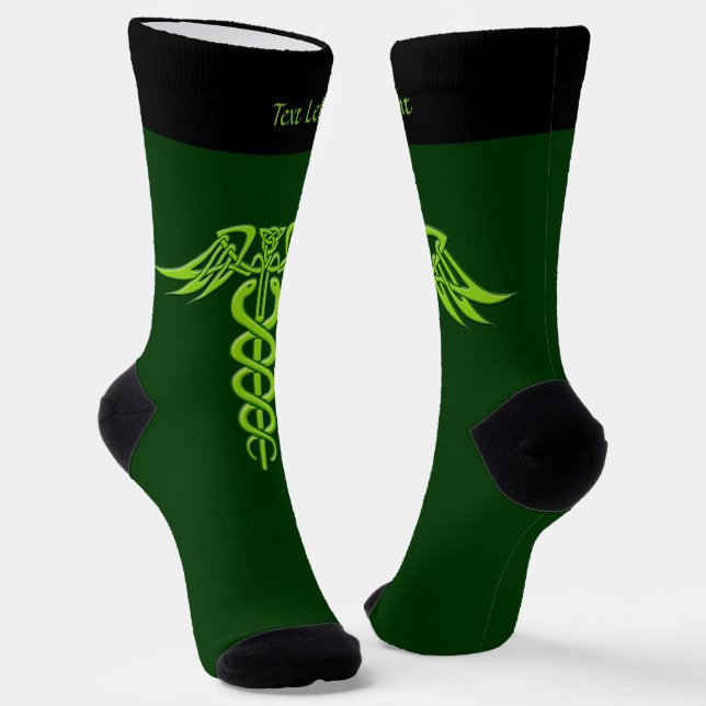 Green Celtic Knot Caduceus Socks (Angled)