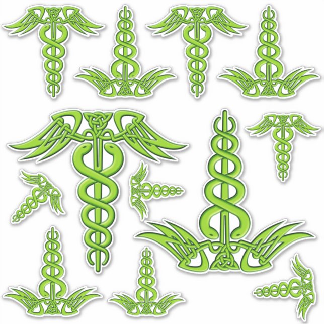 Green Celtic Knot Caduceus Sticker (Front)