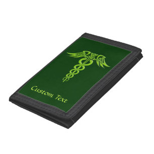 Green Celtic Knot Caduceus Tri-fold Wallet